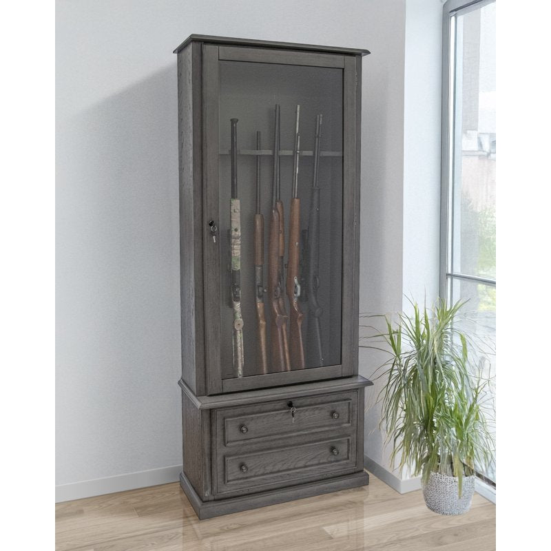 12-Gun Locking Cabinet with Base Storage - Grey Firearm Organizer