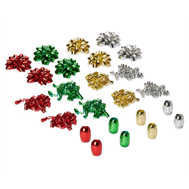 Assorted Metallic Gift Bows & Ribbons Set - 24 Pieces for Holiday & Party Gift Wrapping