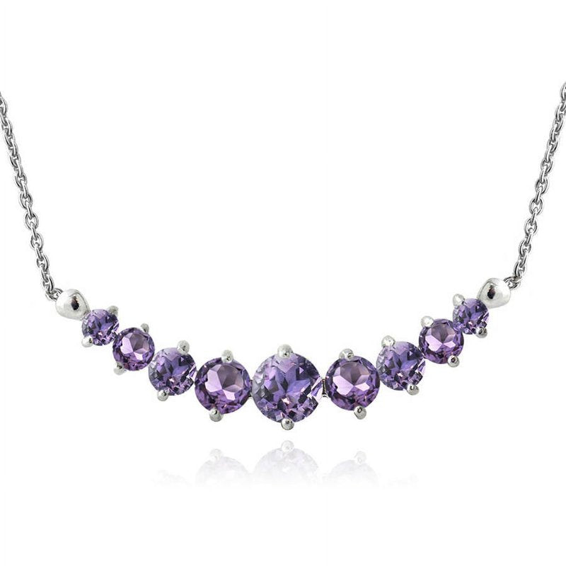 Amethyst Sterling Silver Graduated Necklace - 9 Gemstones, 18 Inch Chain