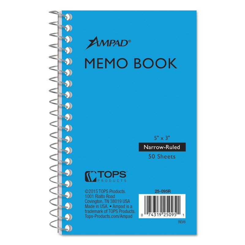Memo Book 5 x 3 Inches Narrow Rule Spiral Bound White Paper