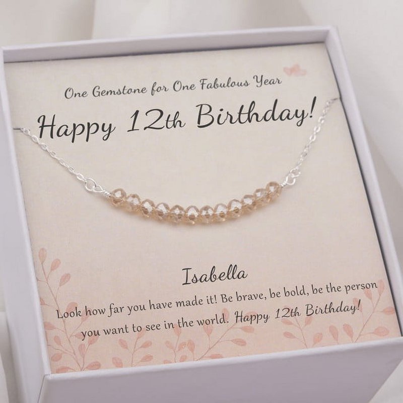 Sterling Silver Beads Necklace for Girls - 12th Birthday Gift with Personalization