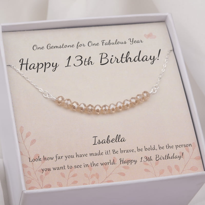 Sterling Silver 13 Beads Necklace for Girls - 13th Birthday Gift, Bat Mitzvah Present
