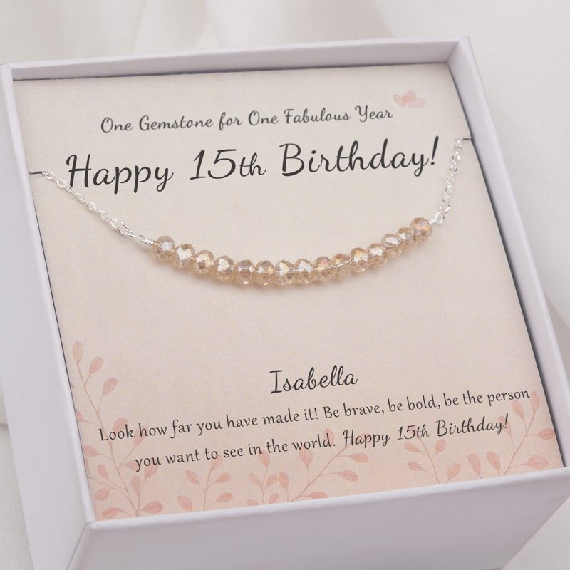 Sterling Silver 15 Beads Necklace Birthday Gift for Girls Personalizable