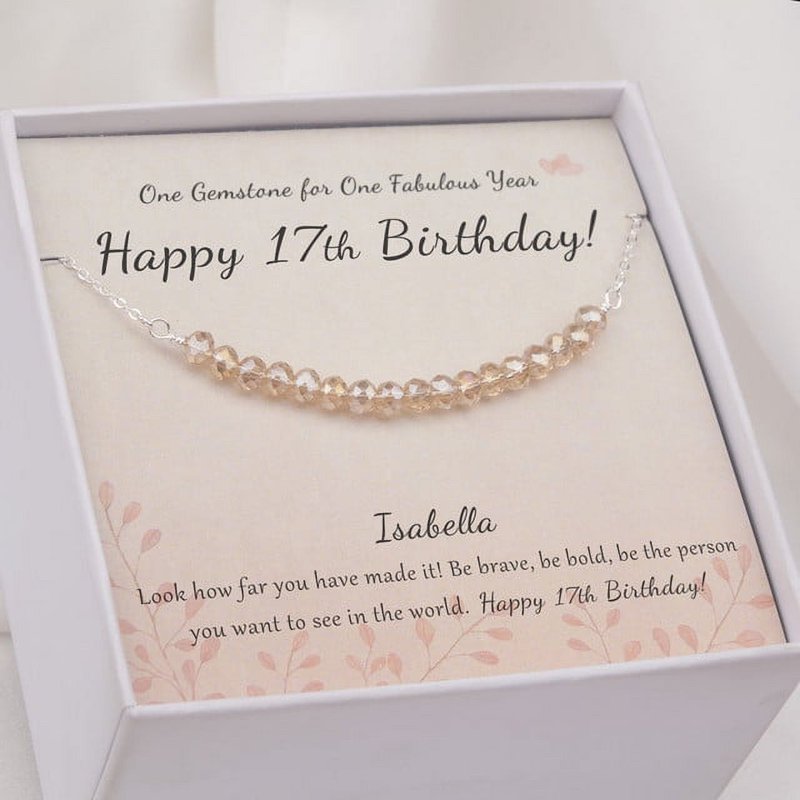 Sterling Silver 17 Beads Necklace for 17th Birthday Gift for Girls