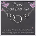 Sterling Silver 50th Birthday Necklace with 5 Flat Circles Custom Name Gift for Women