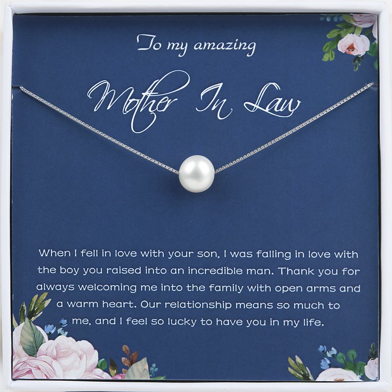 Mother In Law Pearl Necklace Gift - White, Pink, Gold or Silver Chain