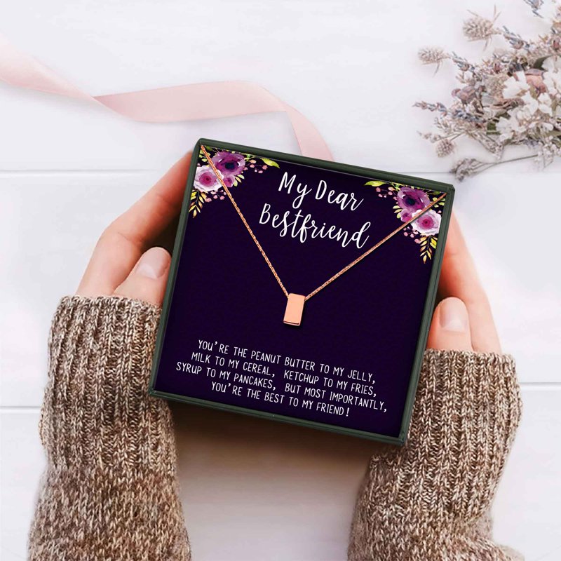 Dainty Friendship Necklace with Cube Pendant and Wish Card - Rose Gold, Gold, Silver