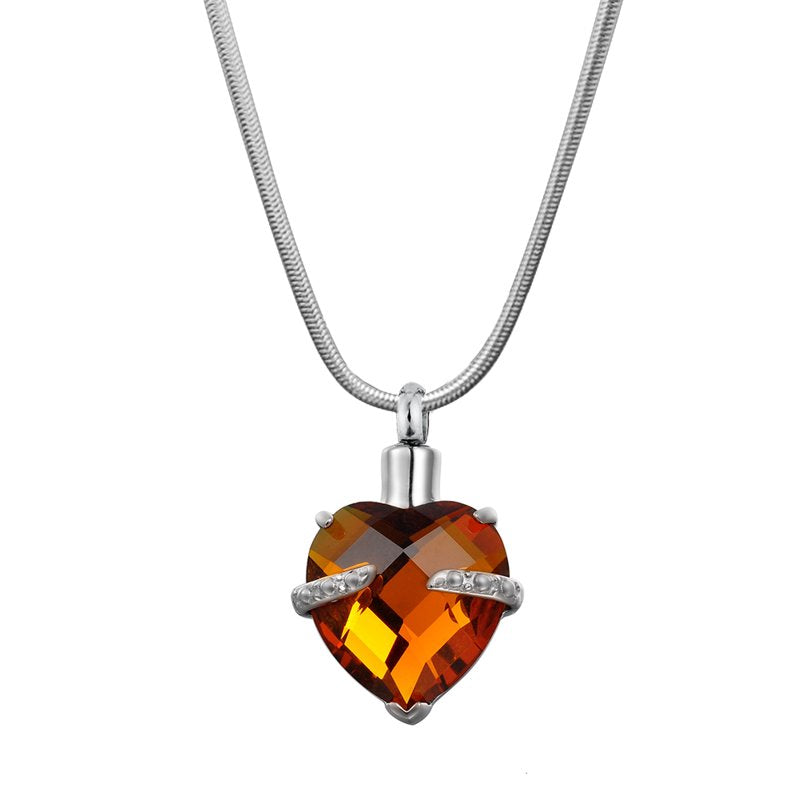 Birthstone Heart Cremation Necklace for Ashes Memorial Jewelry Stainless Steel
