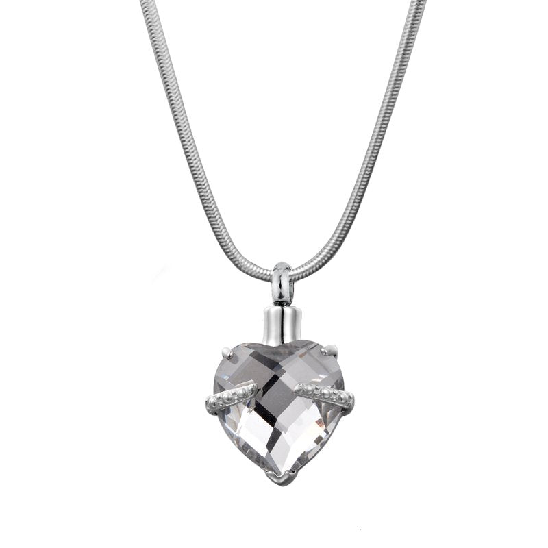 Birthstone Heart Cremation Necklace for Ashes Memorial Jewelry Stainless Steel