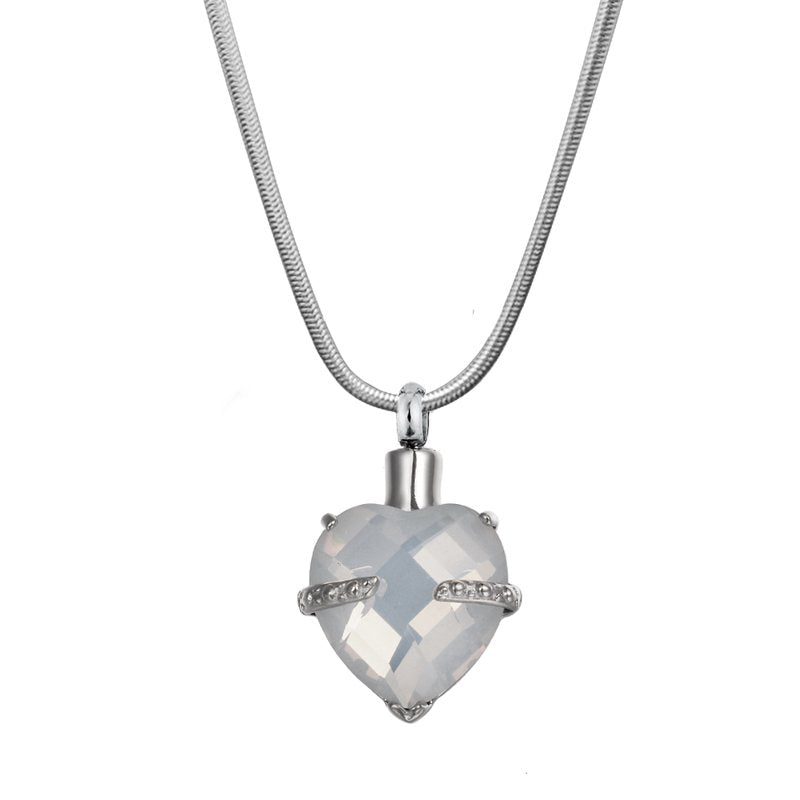Birthstone Heart Cremation Necklace for Ashes Memorial Jewelry Stainless Steel