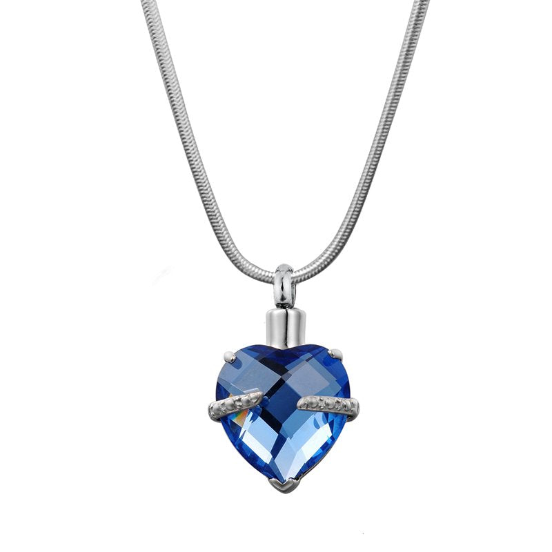 Birthstone Heart Cremation Necklace for Ashes Memorial Jewelry with Free Funnel & Box