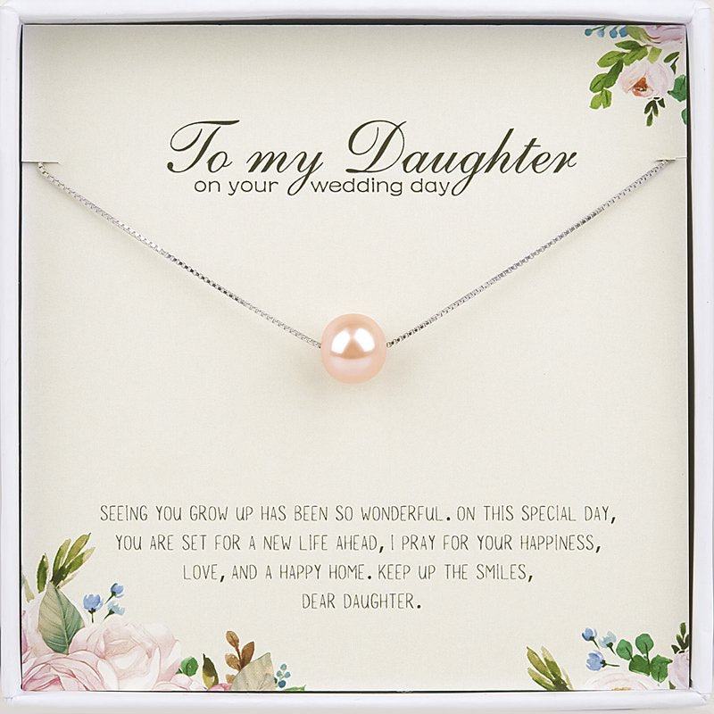 Wedding Gift Necklace for Daughter - Pearl & Silver/Gold Chain Gift from Mom