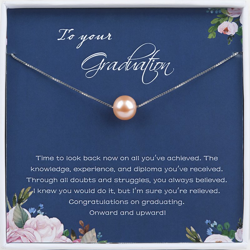 Graduation Necklace for Her - Custom Pearl Gift Box Sterling Silver & Gold Chain