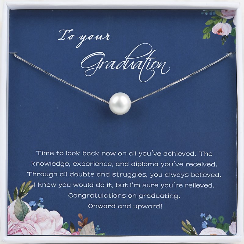 Graduation Pearl Necklace for Her - Custom High School Gift, Sterling Silver & Pearl Jewelry