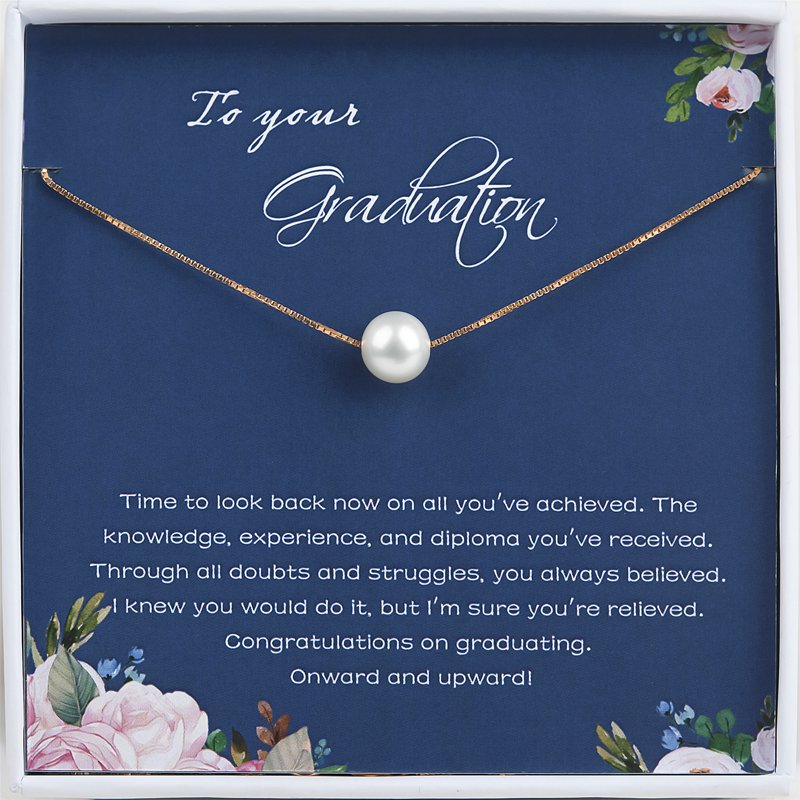 Graduation Necklace for Her - Custom Pearl Sterling Silver Gift Box - All Colors