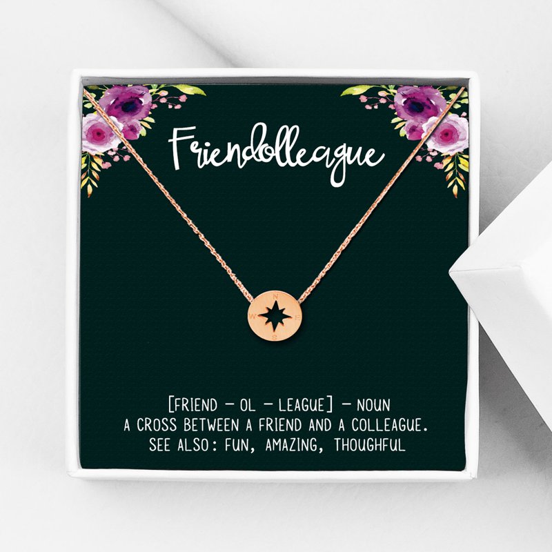 Stainless Steel Friendship Necklace with Compass Pendant – Gift for Best Friend, Coworker, Birthday, Christmas, Rose Gold or Silver