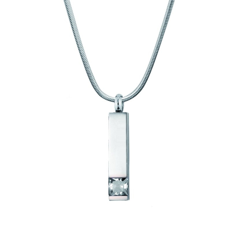 Birthstone Cremation Necklace Memorial Pendant for Ashes - Waterproof Silver Bar Jewelry