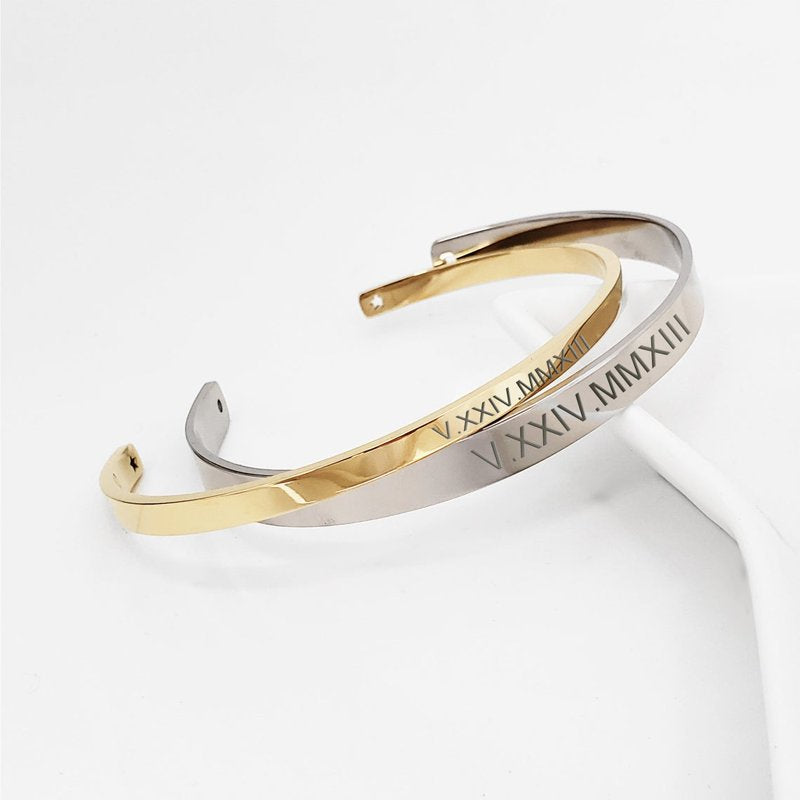 Personalized Couple's Engravable Coordinates Bracelets Gift Set - Matching Adjustable Bangles in Silver, Gold, Rose Gold