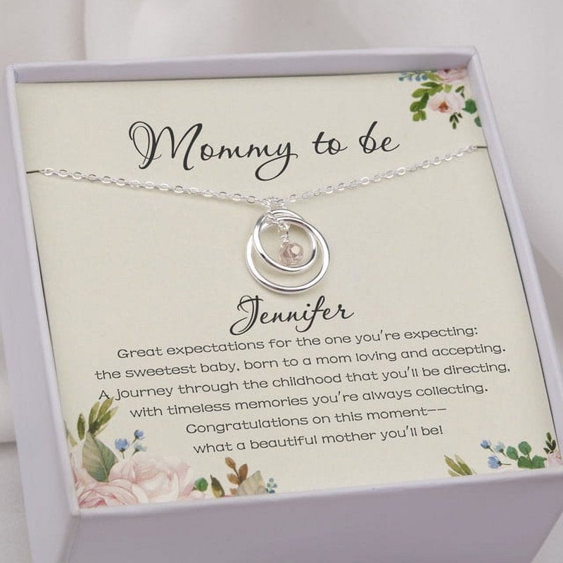 Sterling Silver Pregnancy Necklace with Two Overlapping Circles - Customizable Baby Shower Gift