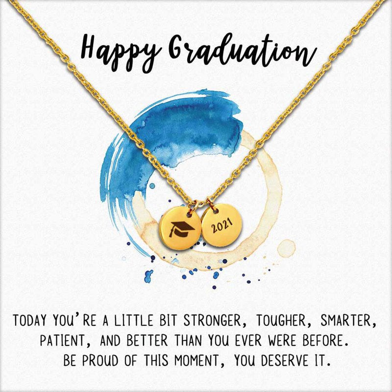 Graduation Necklace for Her - Stainless Steel Engraved Cap Pendant Gift for Daughter & Friend