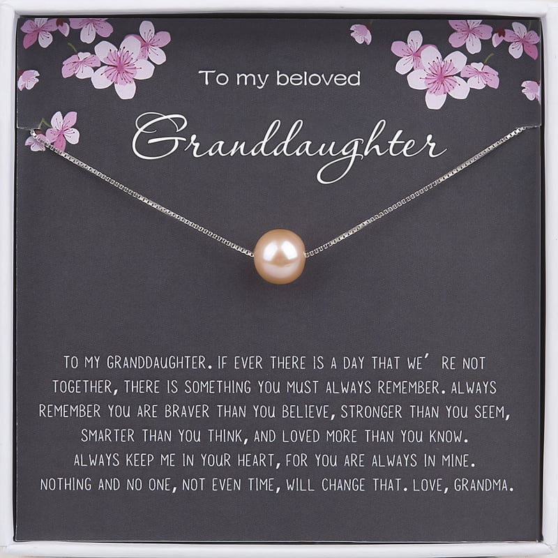 Personalized Granddaughter Necklace Gift from Grandma with Pearl & Silver or Gold Chain