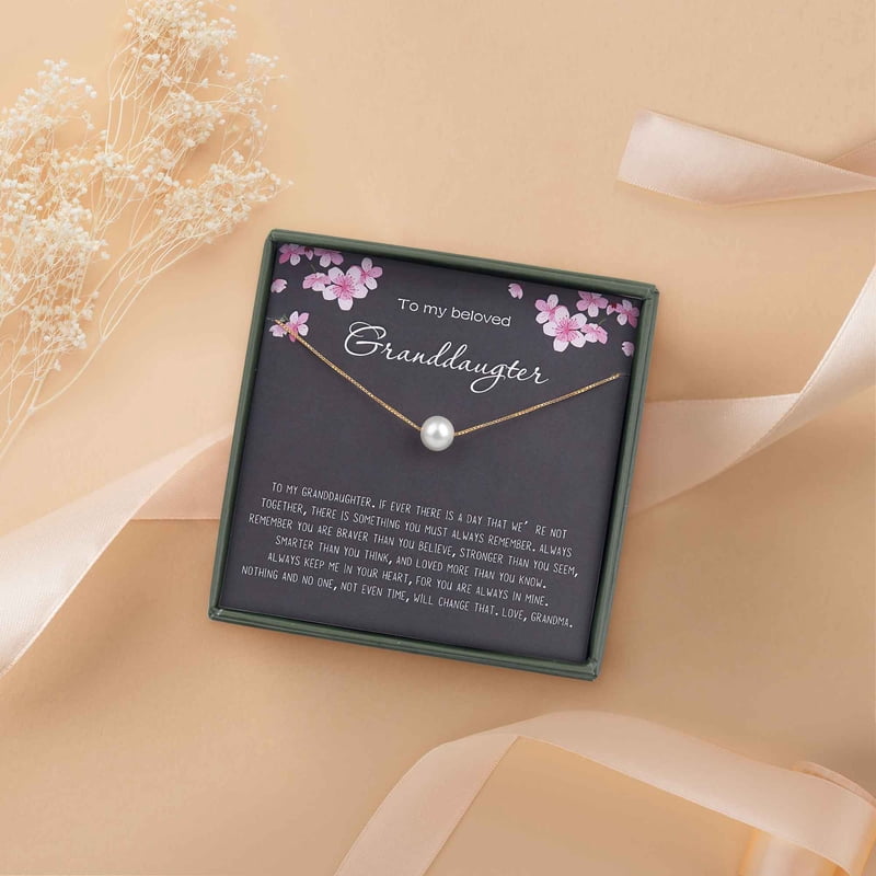 Personalized Granddaughter Necklace Gift from Grandma with Pearl & Silver or Gold Chain