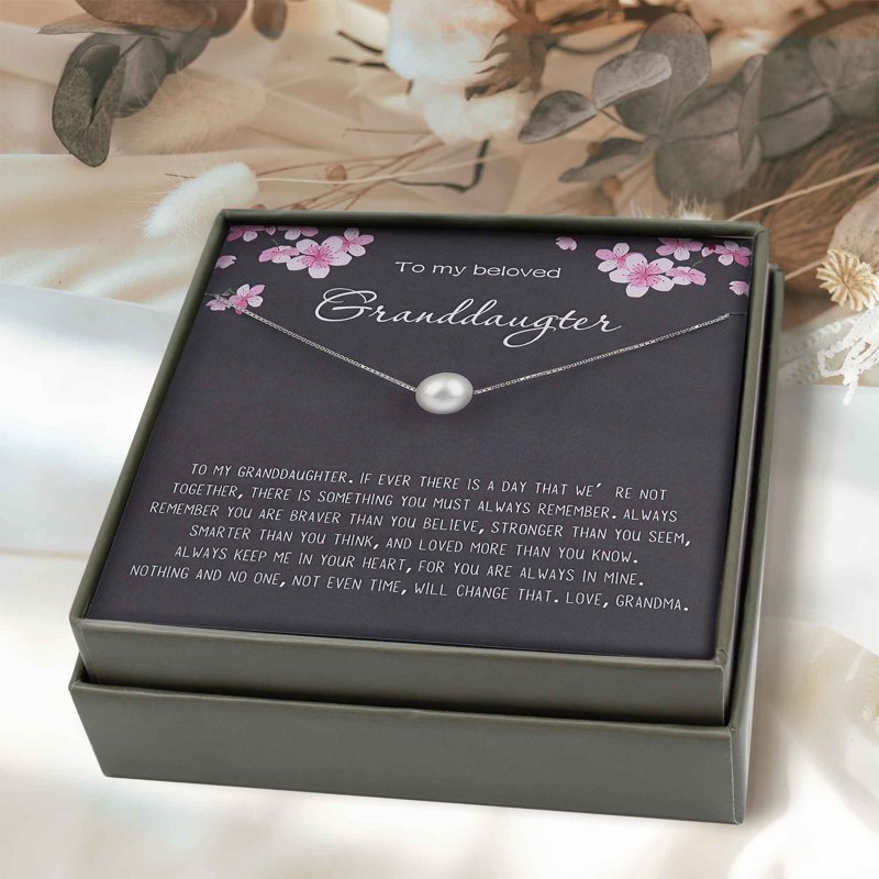 Personalized Granddaughter Necklace Gift with Pearl and Silver or Gold Chain