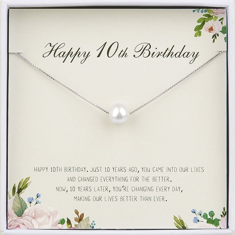 Personalized 10th Birthday Pearl Necklace Card Gift for Girl - Multiple Colors