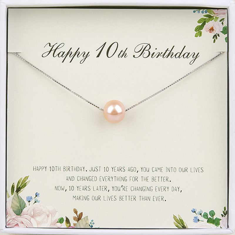 Personalized 10th Birthday Pearl Necklace Gift for Girls - All Variants