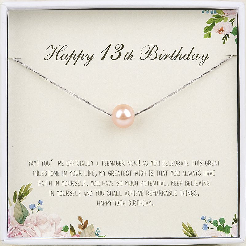 Personalized 13th Birthday Pearl Necklace Card Gift for Girl - All Colors Available