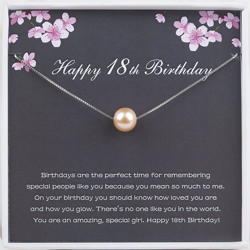18th Birthday Necklace for Girls Pearl and Silver or Gold Chain Gift