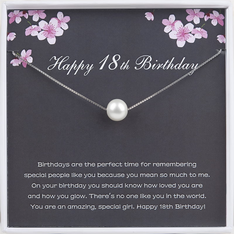 18th Birthday Pearl Necklace for Girls - Silver or Gold Chain & White or Pink Pearl
