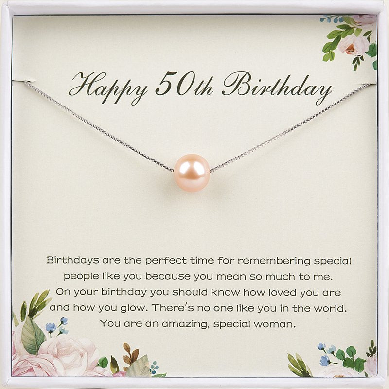 Birthday Pearl Necklace Gift for Grandma - 50th Anniversary Jewelry with Silver or Gold Chain