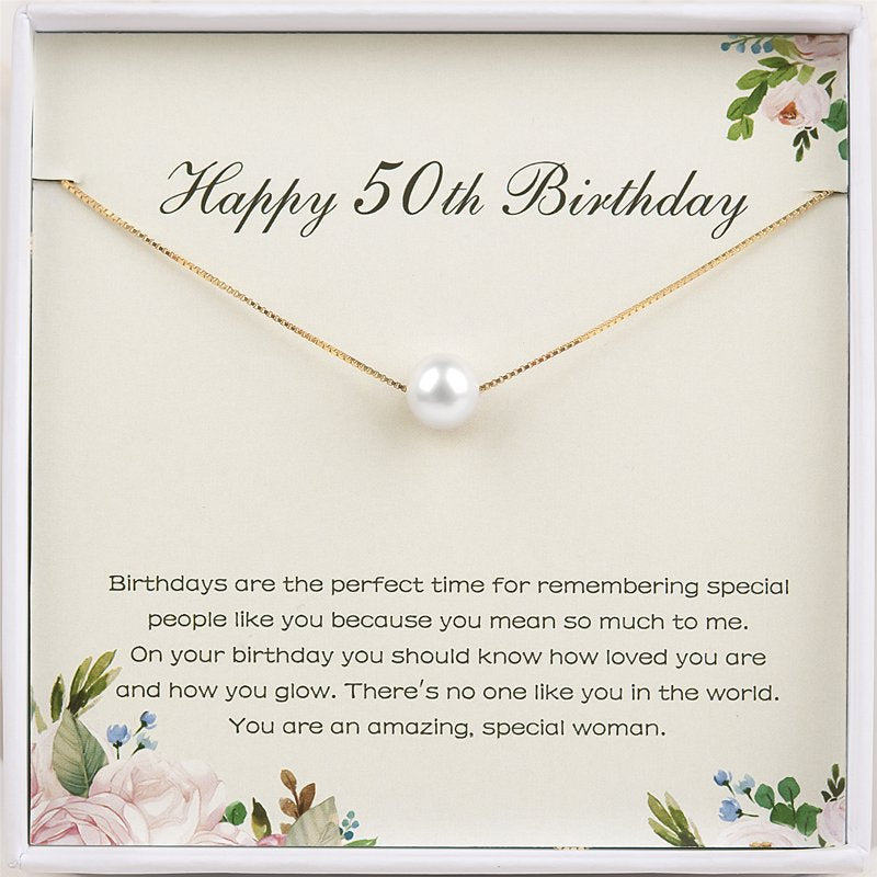 50th Birthday Pearl Necklace for Grandma - Gold or Silver Chain Options, Gift for Nana
