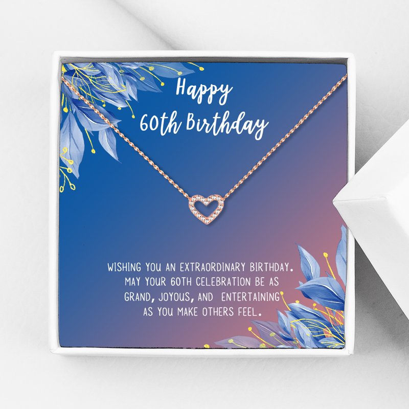 Personalized 60th Birthday Necklace Gift for Her - Stainless Steel Jewelry with Crystal Heart