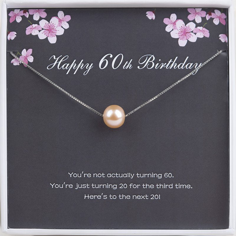Sterling Silver Pearl Necklace for 60th Birthday Women Gift - Pink & Silver Chain