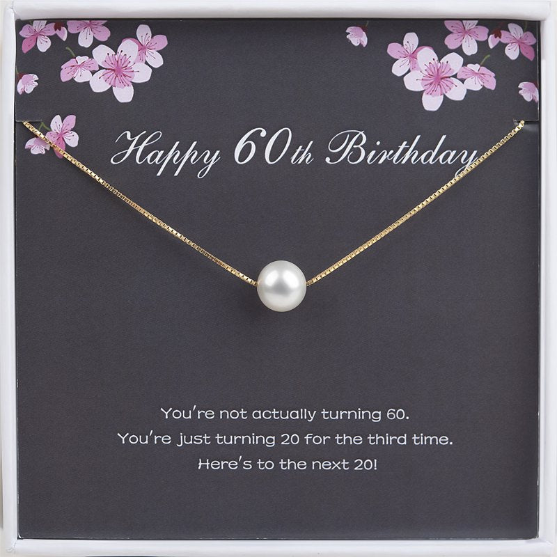 Sterling Silver Pearl Necklace for 60th Birthday Women Gift - Multiple Colors