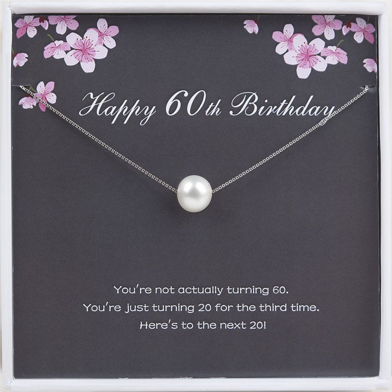 Sterling Silver Pearl Necklace Gift for 60th Birthday Women - Multiple Color Options