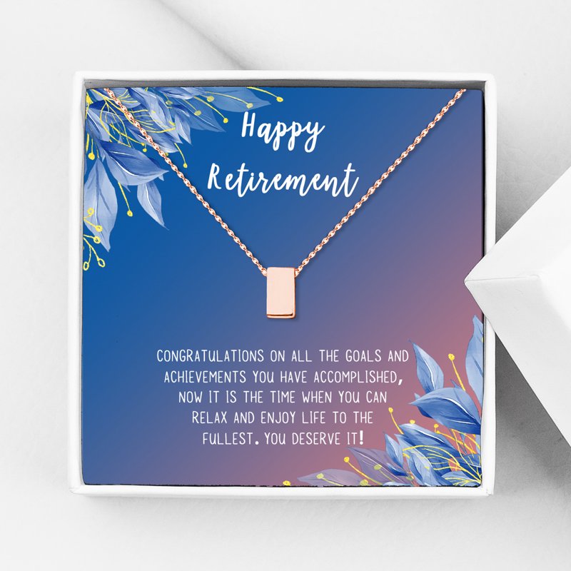 Retirement Necklace for Women - Gift for Teacher, Nurse, Coworker, Friend - Rose Gold Cube & More