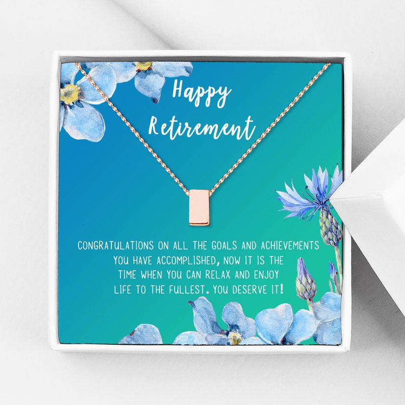 Retirement Necklace for Women - Gift for Teacher Nurse Coworker - Rose Gold & Bright Blue