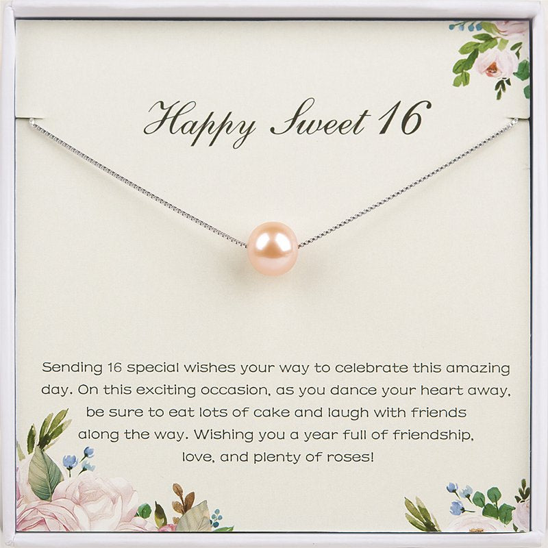 Sweet 16 Pearl Necklace Gift for Daughter and Niece - Silver or Gold Chain Variations