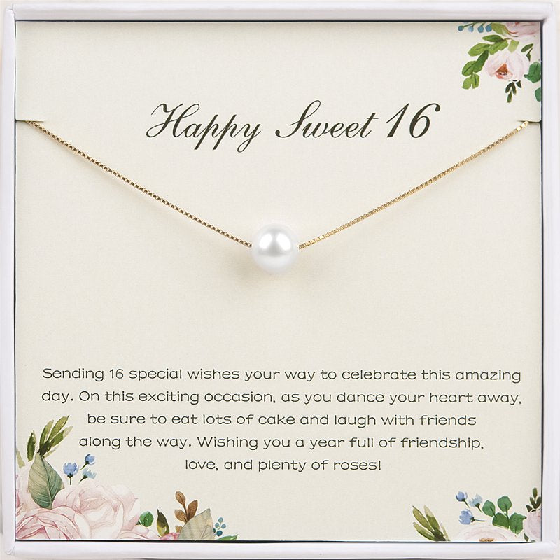 Pearl Necklace Gift for 16th Birthday - Sweet 16 Jewelry for Daughter & Niece