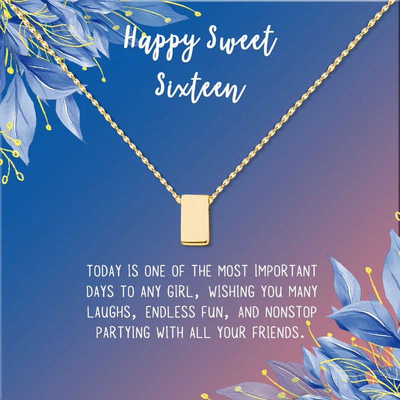 Sweet 16 Necklace for Girls - Birthday Gift with Cube Charm in Multiple Colors