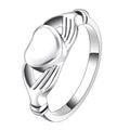 Heart in Hands Cremation Ring - Memorial Ashes Keepsake Jewelry, Silver Stainless Steel, Size Variants