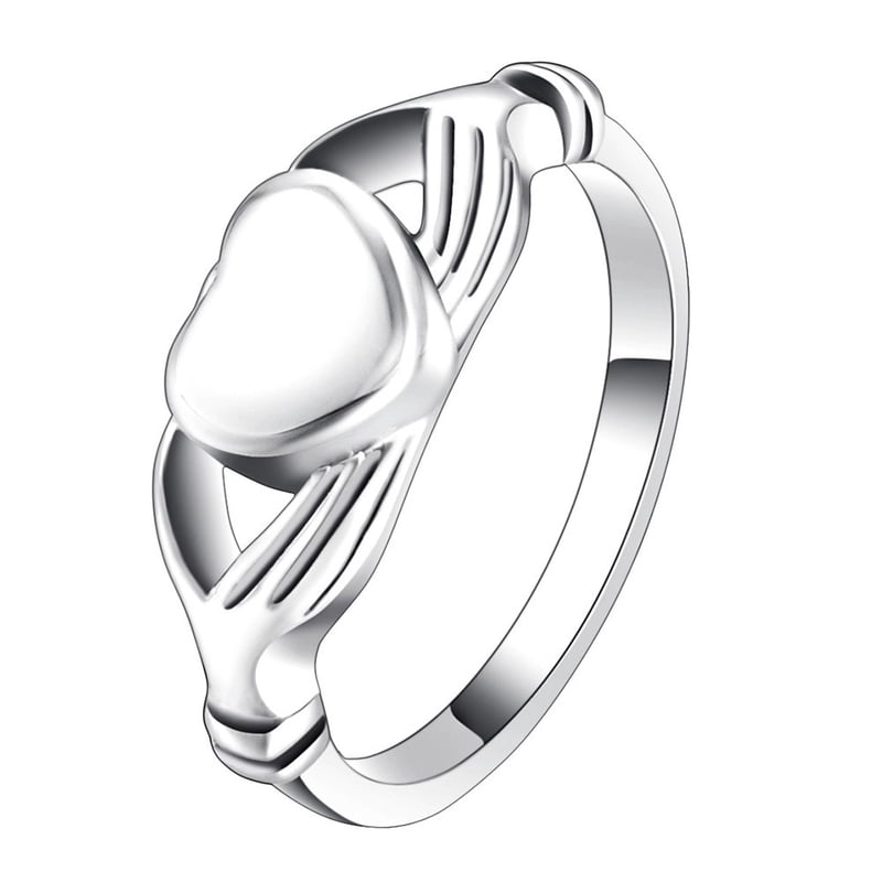 Heart in Hands Cremation Ring - Memorial Ashes Keepsake Jewelry, Silver Stainless Steel, Size Variants