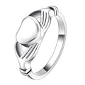 Heart in Hands Cremation Ring - Memorial Ashes Keepsake Jewelry, Silver Stainless Steel, Multiple Sizes