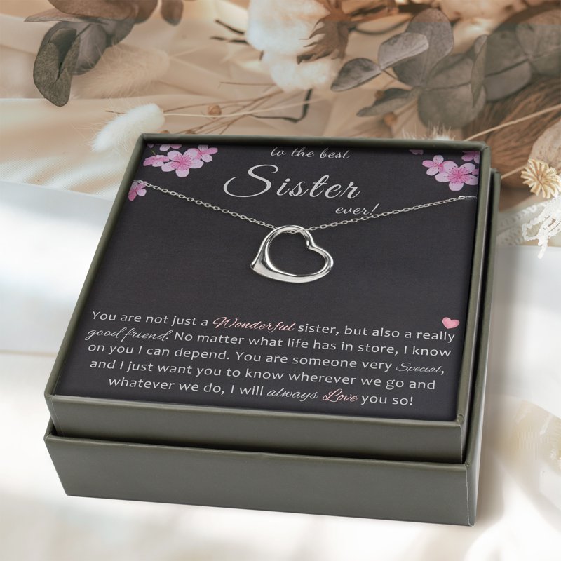 Sterling Silver Heart Necklace for Sister Gift - Intertwined Bond Jewelry
