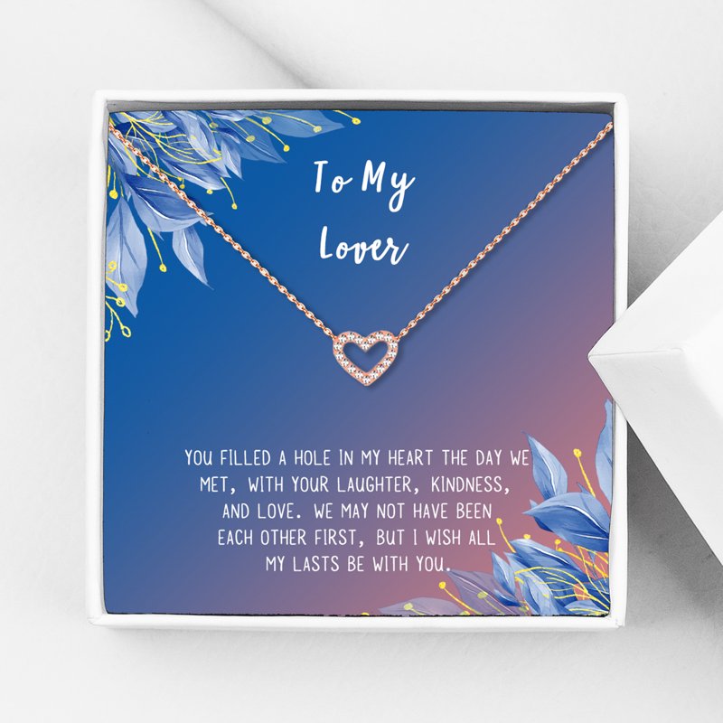 Personalized Lover Necklace Gift - Heart Crystal Pendant in Rose Gold & Blue-Orange