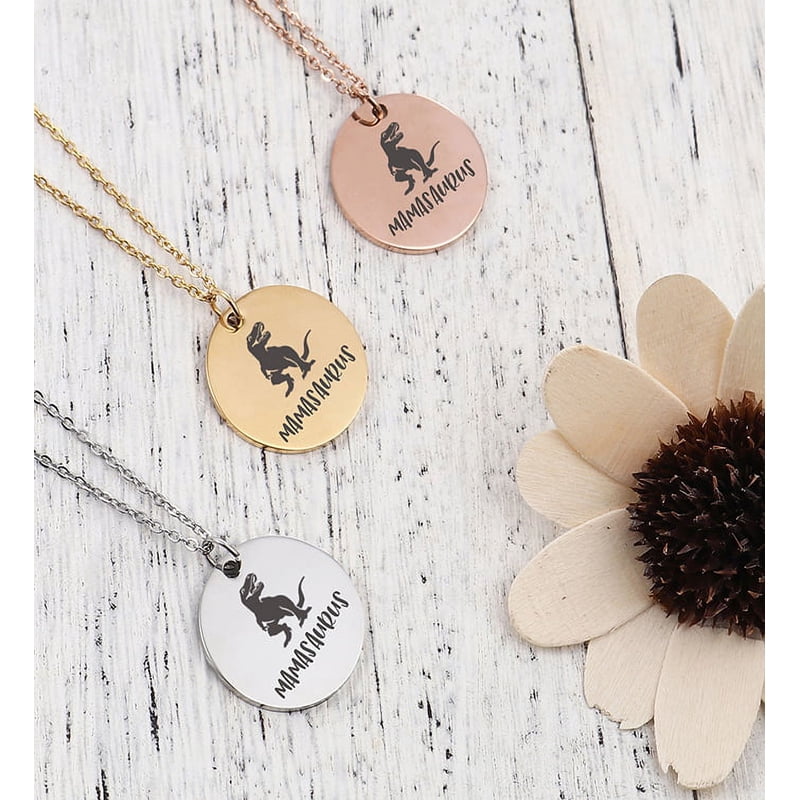 Mamasaurus Dinosaur Necklace for Mom and Grandma - Stainless Steel Gift Jewelry