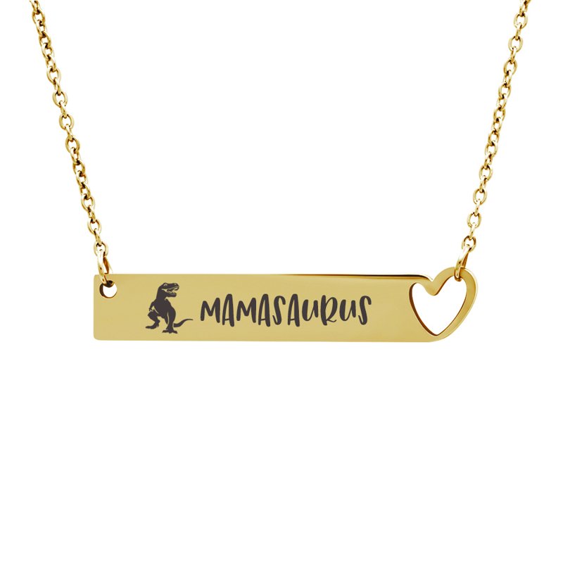 Mamasaurus Dinosaur Heart Pendant Necklace - Hypoallergenic Stainless Steel Jewelry for Mom & Grandma